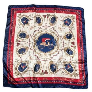 Scarf Carriage Theme satin Blue Red Gold
